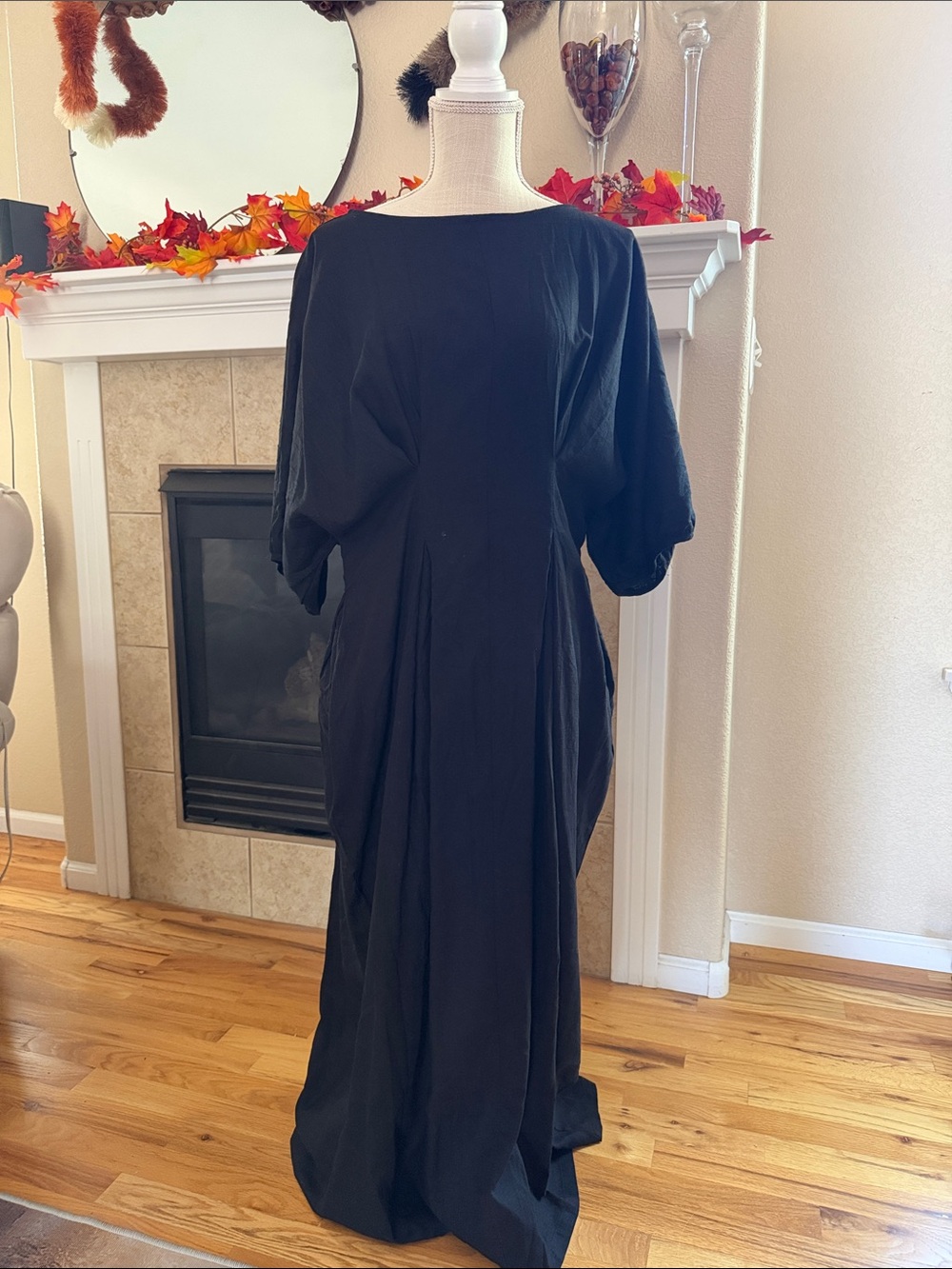 Women's Black Maxi Dress with Balloon Sleeves